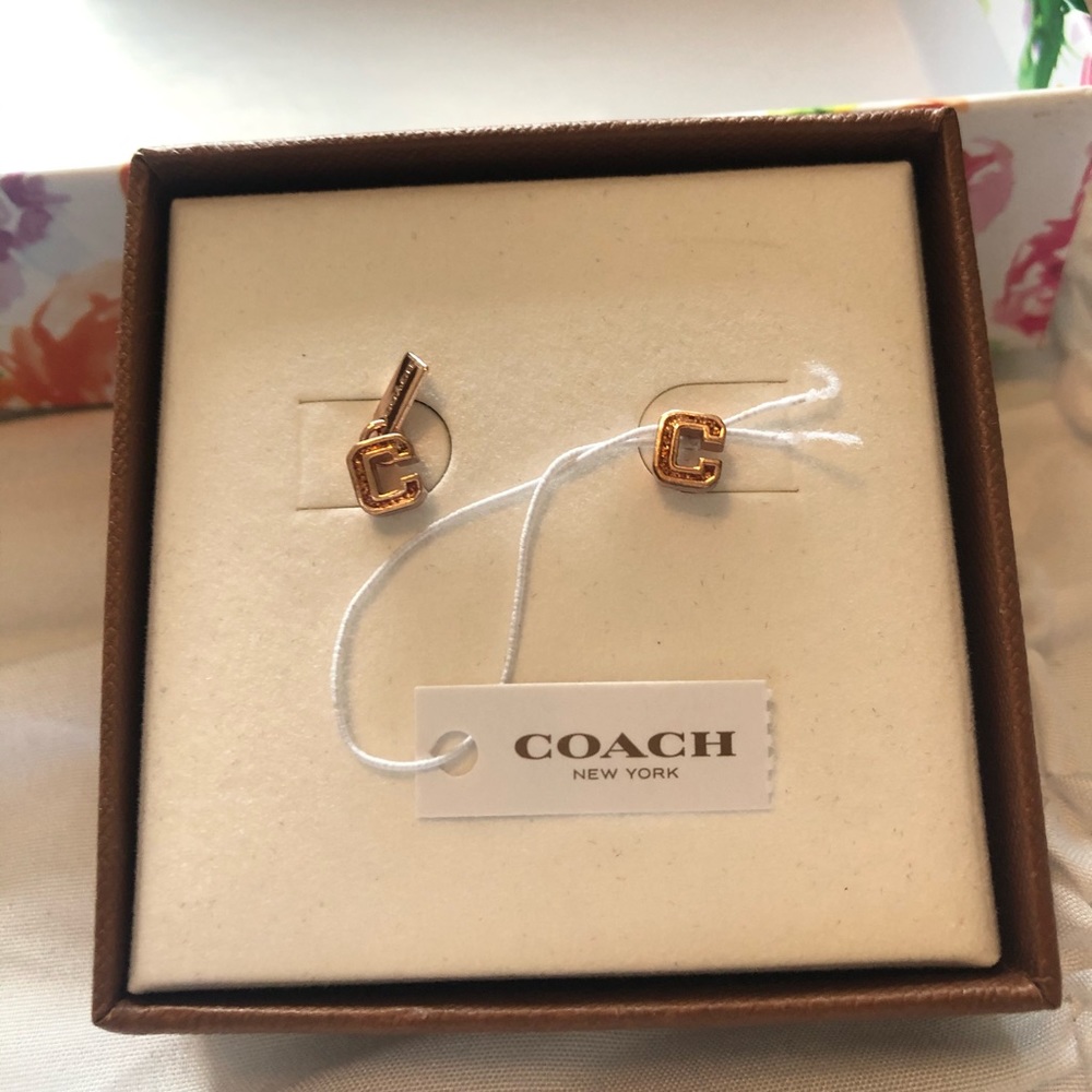 Coach Factory “C” Stud Earrings - Rose Gold